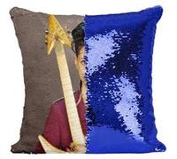 Fabulous Coussin avec Housse Sequin - Paillettes Bleu Prince Portrait Guitare [40 x 40 cm] Bleu G