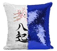 Fabulous Coussin avec Housse Sequin - Paillettes Bleu Proverbe Fall Down 7 times [40 x 40 cm] Bleu G