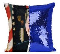 Fabulous Coussin avec Housse Sequin - Paillettes Bleu Ronald Reagan President Portrait [40 x 40 cm] Bleu G