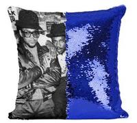 Fabulous Coussin avec Housse Sequin - Paillettes Bleu Run DMC Vintage Photo 80's [40 x 40 cm] Bleu G