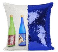 Fabulous Coussin avec Housse Sequin - Paillettes Bleu Sake Boisson Alcool [40 x 40 cm] Bleu G
