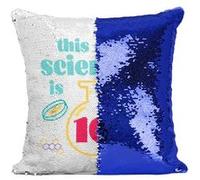 Fabulous Coussin avec Housse Sequin - Paillettes Bleu This Mad Scientist is 10 [40 x 40 cm] Bleu G
