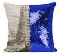 Fabulous Coussin avec Housse Sequin - Paillettes Bleu Tour De Babel Turris Babel Athanasius Kircher [40 x 40 cm] Bleu G