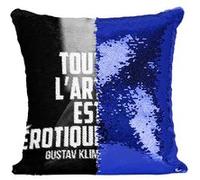 Fabulous Coussin avec Housse Sequin - Paillettes Bleu Tout L'art Est Érotique Klimt [40 x 40 cm] Bleu G