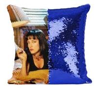Fabulous Coussin avec Housse Sequin - Paillettes Bleu Uma Thurman Pulp Fiction Cigarette [40 x 40 cm] Bleu G