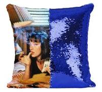 Fabulous Coussin avec Housse Sequin - Paillettes Bleu Uma Thurman Pulp Fiction Cigarette Tarantino [40 x 40 cm] Bleu G