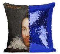 Fabulous Coussin avec Housse Sequin - Paillettes Bleu William Shakespeare Ecrivain Portrait [40 x 40 cm] Bleu G