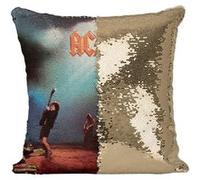Fabulous Coussin avec Housse Sequin - Paillettes Doré ACDC Let There Be Rock [40 x 40 cm] Doré G