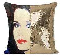 Fabulous Coussin avec Housse Sequin - Paillettes Doré Andy Warhol Portrait Jane Fonda [40 x 40 cm] Doré G