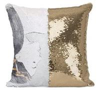 Fabulous Coussin avec Housse Sequin - Paillettes Doré Aquarelle Chat Jeune Fille Amour [40 x 40 cm] Doré G