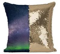 Fabulous Coussin avec Housse Sequin - Paillettes Doré Aurore Boréale Verte devant la Voie Lactée [40 x 40 cm] Doré G