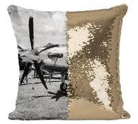 Fabulous Coussin avec Housse Sequin - Paillettes Doré Avion à hélice Photo Noir et Blanc [40 x 40 cm] Doré G