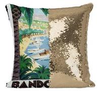 Fabulous Coussin avec Housse Sequin - Paillettes Doré Bandol Cote d'Azur AfficheVintage [40 x 40 cm] Doré G