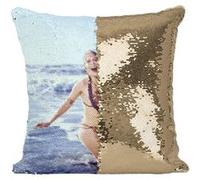Fabulous Coussin avec Housse Sequin - Paillettes Doré Carrie Fisher Bikini Plage Star Wars [40 x 40 cm] Doré G