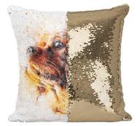 Fabulous Coussin avec Housse Sequin - Paillettes Doré Cavalier King Charles Peinture Art [40 x 40 cm] Doré