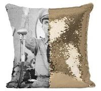 Fabulous Coussin avec Housse Sequin - Paillettes Doré Charlie Chaplin Dictateur [40 x 40 cm] Doré G