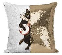 Fabulous Coussin avec Housse Sequin - Paillettes Doré Chat Fou du Roi Illustration [40 x 40 cm] Doré G