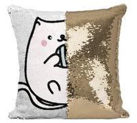 Fabulous Coussin avec Housse Sequin - Paillettes Doré Chat Pusheen Pelotte de Laine Dessin Kawai [40 x 40 cm] Doré G