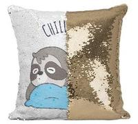 Fabulous Coussin avec Housse Sequin - Paillettes Doré Chill Dude Paresseux [40 x 40 cm] Doré G