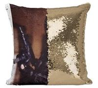 Fabulous Coussin avec Housse Sequin - Paillettes Doré Chuck Norris Delta Force [40 x 40 cm] Doré G