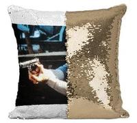 Fabulous Coussin avec Housse Sequin - Paillettes Doré Chuck Norris Pistolet 1988 [40 x 40 cm] Doré G