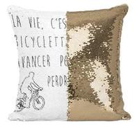 Fabulous Coussin avec Housse Sequin - Paillettes Doré Citations Einstein la Vie c'Est Comme une Bicyclette [40 x 40 cm] Doré G