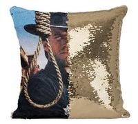 Fabulous Coussin avec Housse Sequin - Paillettes Doré Clint Eastwood Cowboy 1 [40 x 40 cm] Doré G