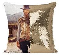 Fabulous Coussin avec Housse Sequin - Paillettes Doré Clint Eastwood Cowboy [40 x 40 cm] Doré G
