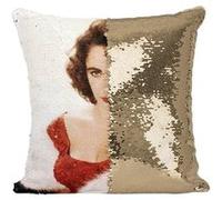 Fabulous Coussin avec Housse Sequin - Paillettes Doré Elizabeth Taylor Actrice Hollywood [40 x 40 cm] Doré G