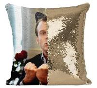 Fabulous Coussin avec Housse Sequin - Paillettes Doré Emmanuel Macron Kawaii [40 x 40 cm] Doré G