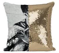 Fabulous Coussin avec Housse Sequin - Paillettes Doré Eric Dolphy Saxophone Flute [40 x 40 cm] Doré G