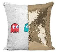 Fabulous Coussin avec Housse Sequin - Paillettes Doré Fantomes Pac-Man Pixel [40 x 40 cm] Doré G