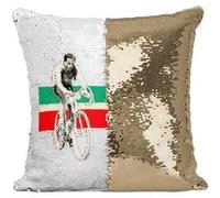 Fabulous Coussin avec Housse Sequin - Paillettes Doré Fausto Coppi Vintage [40 x 40 cm] Doré G