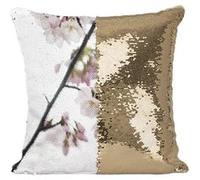 Fabulous Coussin avec Housse Sequin - Paillettes Doré Fleurs de Cerisier Printemps [40 x 40 cm] Doré G