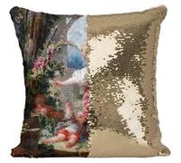 Fabulous Coussin avec Housse Sequin - Paillettes Doré Fragonard Le colin Maillard [40 x 40 cm] Doré G