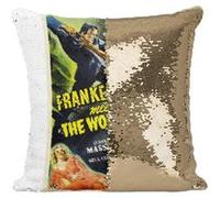 Fabulous Coussin avec Housse Sequin - Paillettes Doré Frankenstein Meets the Wolf Man Cinéma Vintage [40 x 40 cm] Doré G