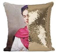 Fabulous Coussin avec Housse Sequin - Paillettes Doré Frida Kahlo Artiste 2 [40 x 40 cm] Doré G