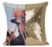 Fabulous Coussin avec Housse Sequin - Paillettes Doré Hang'Em High Cinéma Vintage Clint Eastwood [40 x 40 cm] Doré G