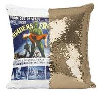 Fabulous Coussin avec Housse Sequin - Paillettes Doré Invaders From Mars Cinéma Vintage [40 x 40 cm] Doré G