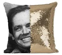 Fabulous Coussin avec Housse Sequin - Paillettes Doré Jack Nicholson Acteur The Shining [40 x 40 cm] Doré G