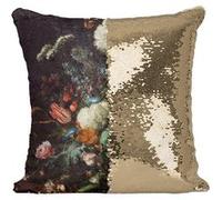 Fabulous Coussin avec Housse Sequin - Paillettes Doré Jan Davidszoon de Heem Vase Fleurs [40 x 40 cm] Doré G