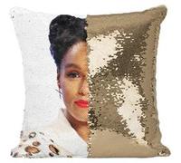 Fabulous Coussin avec Housse Sequin - Paillettes Doré Janelle Monae Chanteuse Artiste Soul [40 x 40 cm] Doré G