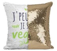 Fabulous Coussin avec Housse Sequin - Paillettes Doré J'peux pas je suis Vegan [40 x 40 cm] Doré G