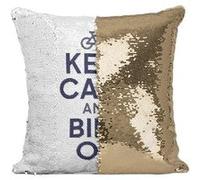 Fabulous Coussin avec Housse Sequin - Paillettes Doré Keep Calm and Bike On [40 x 40 cm] Doré G