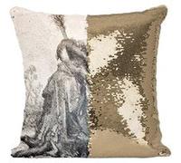 Fabulous Coussin avec Housse Sequin - Paillettes Doré Le Loup Devenu Berger Fable LaFontaine Gustave Dore [40 x 40 cm] Doré G