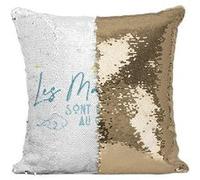Fabulous Coussin avec Housse Sequin - Paillettes Doré Les Mariages sont écrits au Ciel [40 x 40 cm] Doré G