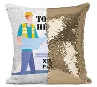 Fabulous Coussin avec Housse Sequin - Paillettes Doré Les Vrais Héros - Ingénieur [40 x 40 cm] Doré G