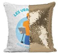 Fabulous Coussin avec Housse Sequin - Paillettes Doré Les Vrais Héros - Livreur [40 x 40 cm] Doré G