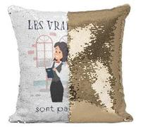 Fabulous Coussin avec Housse Sequin - Paillettes Doré Les Vrais Héros - Serveuse Serveur [40 x 40 cm] Doré G