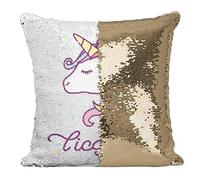 Fabulous Coussin avec Housse Sequin - Paillettes Doré Licorne Arc en Ciel Mignon Cheval